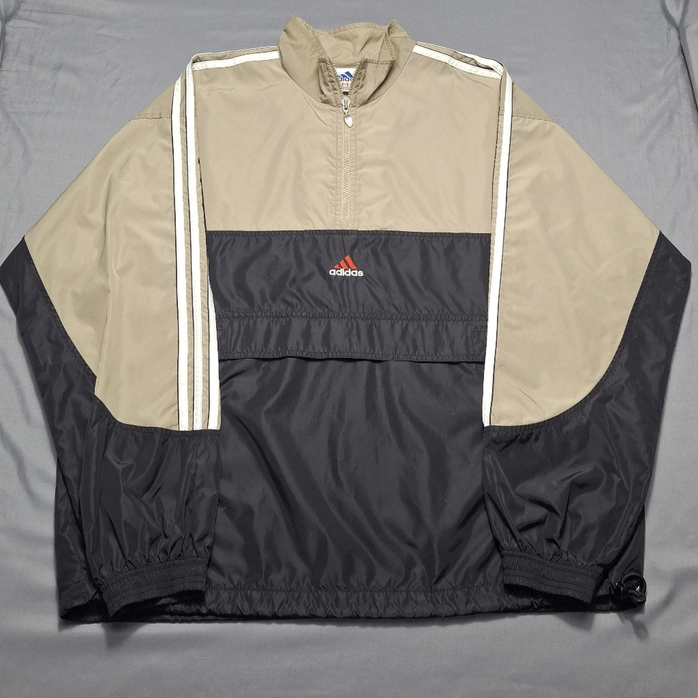 Vintage Adidas 1/4 Zip Pullover Windbreaker - Tan & Black Colorblock